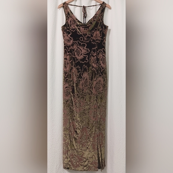 Taylor Dresses & Skirts - EUC TAYLOR Moss Green Floral Burnout Fall Cowl Neck Maxi Dress Size 6